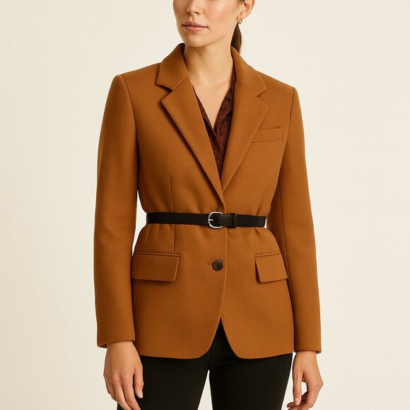 NWT Maje Brown Tabac Wool Oversized Belted Blazer Jacket Coat Size 0 XS - Picture 11 of 11